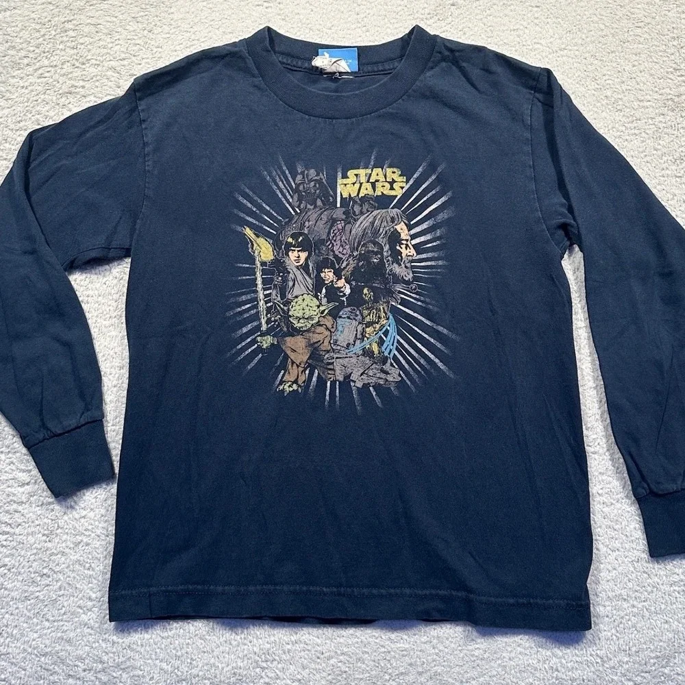 Vintage Y2K Kids Star Wars Long‎ Sleeve T-Shirt Black Graphic Tee Size S